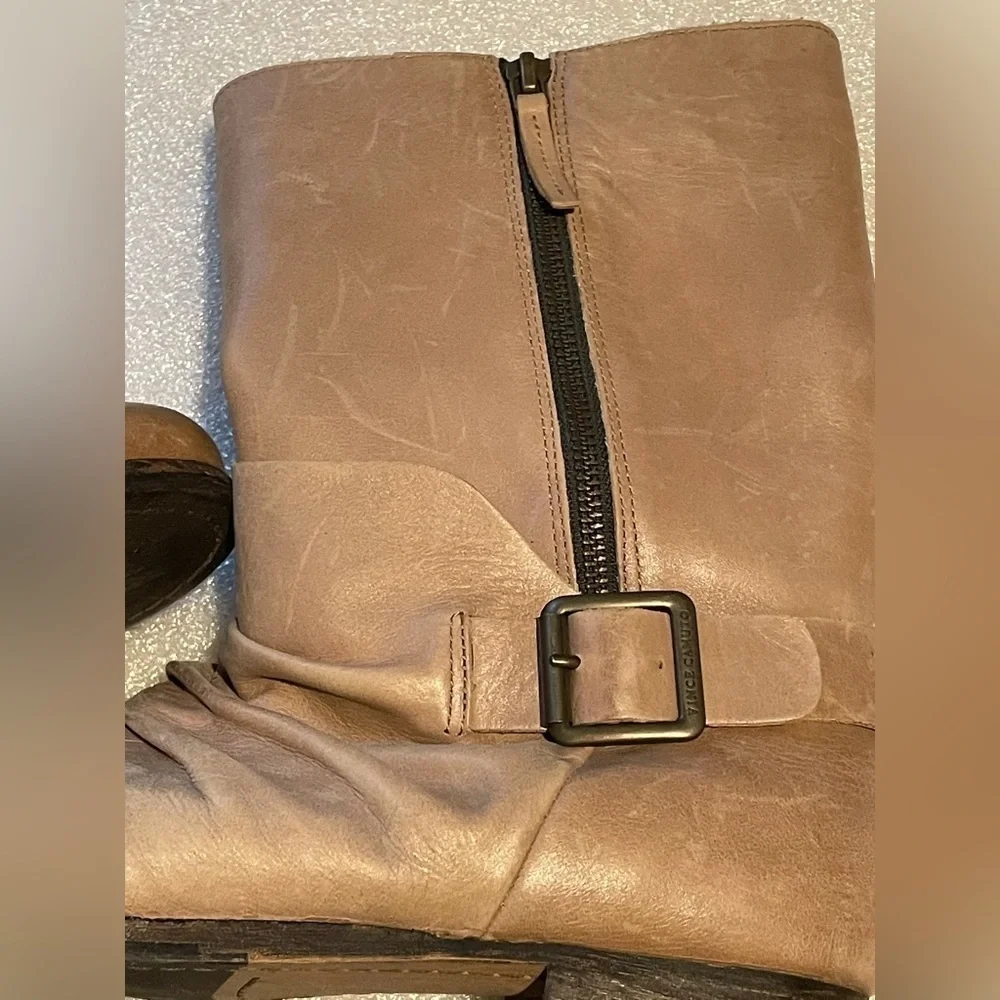 Vince Camuto Shada Distressed Leather Mid Calf Buckle Boots Size 9 boho moto